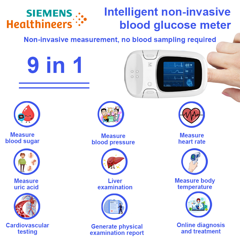 【9 en 1】Medidor de glucosa en sangre inteligente no invasivo 【medición no invasiva de azúcar en sangre + medición de la presión arterial + medición de ácido úrico + medición de la temperatura corporal + generación de informe de examen físico + diagnóstico y tratamiento en línea + hígado prueba de función + prueba cardiovascular + medición de la frecuencia cardíaca】