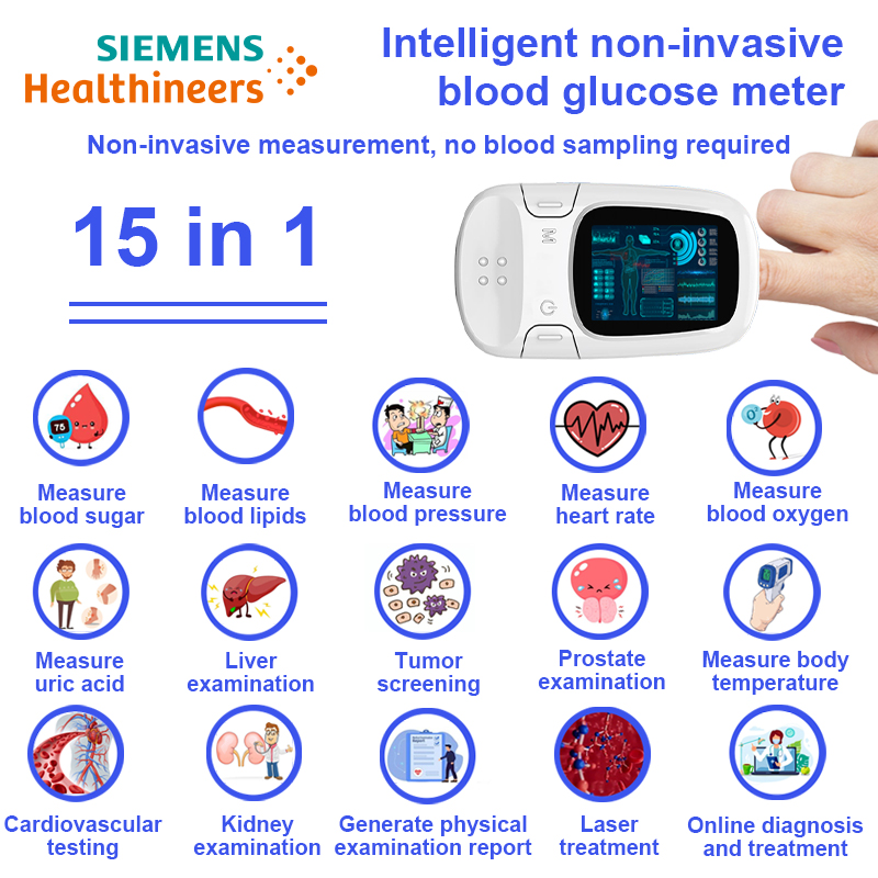 【15 en 1】Medidor de glucosa en sangre inteligente no invasivo 【medición no invasiva de azúcar en sangre + medición de la presión arterial + medición de ácido úrico + medición de la temperatura corporal + generación de informe de examen físico + diagnóstico y tratamiento en línea + hígado prueba de función + prueba cardiovascular + medición de la frecuencia cardíaca + tratamiento con láser + examen de próstata + medición de oxígeno en sangre + medición de lípidos en sangre + detección de cáncer + examen de riñón】